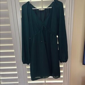 BeBop Green Bishop Sleeve V-Neck Sundress